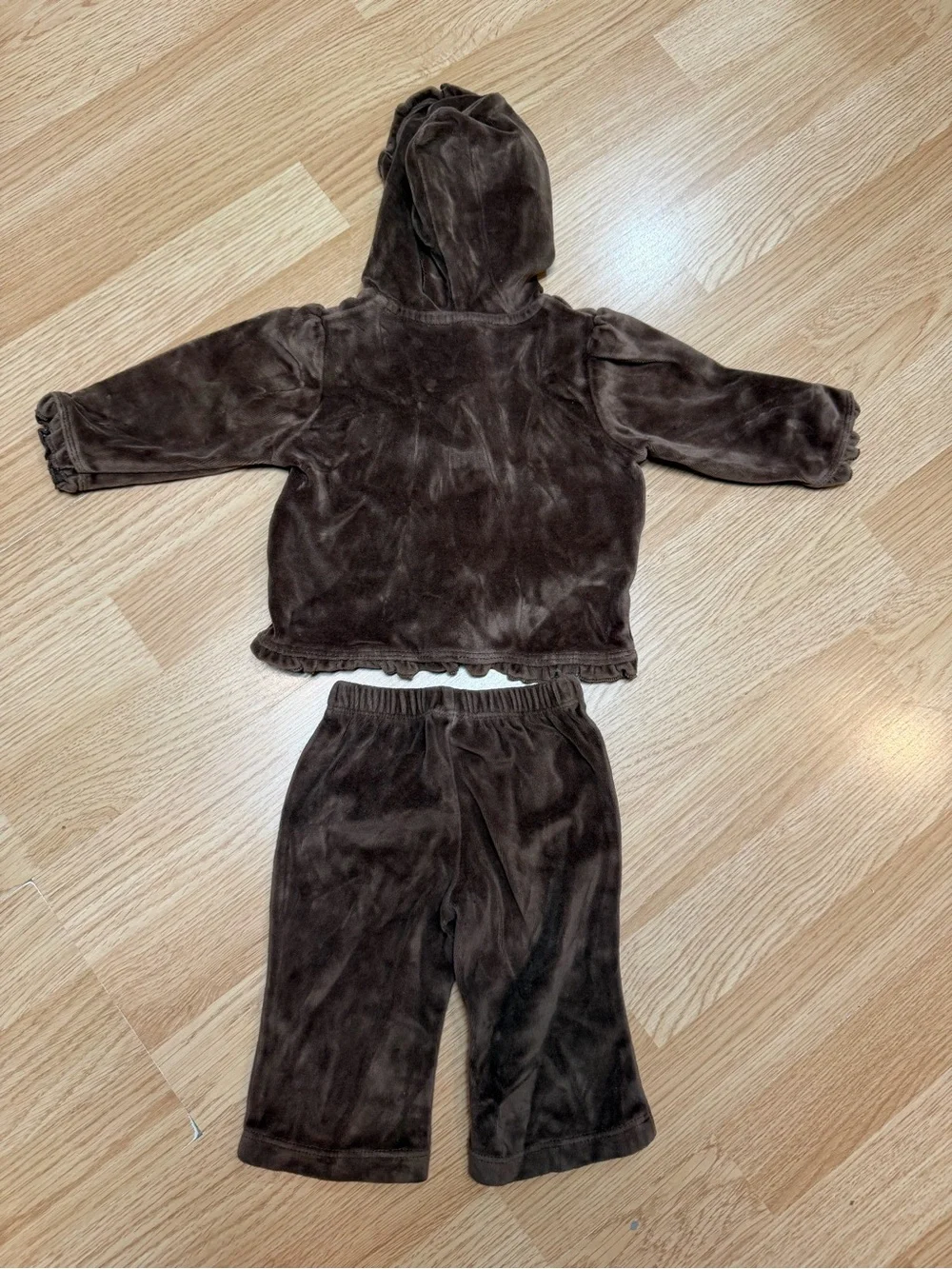 Carter’s Brown Velour Hoodie Pants Set Flower Applique Baby Girls 6M 2 Piece